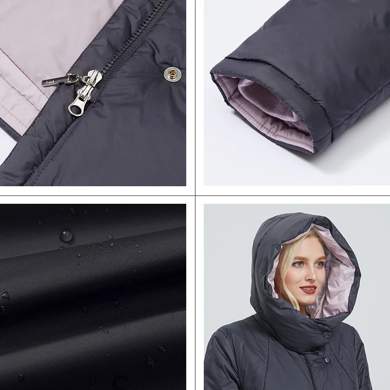 2022 Astrid winter jacket women Contrast color long thick cotton clothing with cap and zipper warm coat women parka AT-6703