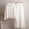 Cross-border Knitted Casual Loose Suit European American Autumn Sweater Suit Mandarin Collar Pullover Wide Leg Pants Two-piece