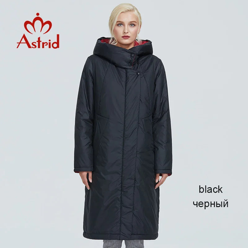 2022 Astrid winter jacket women Contrast color long thick cotton clothing with cap and zipper warm coat women parka AT-6703