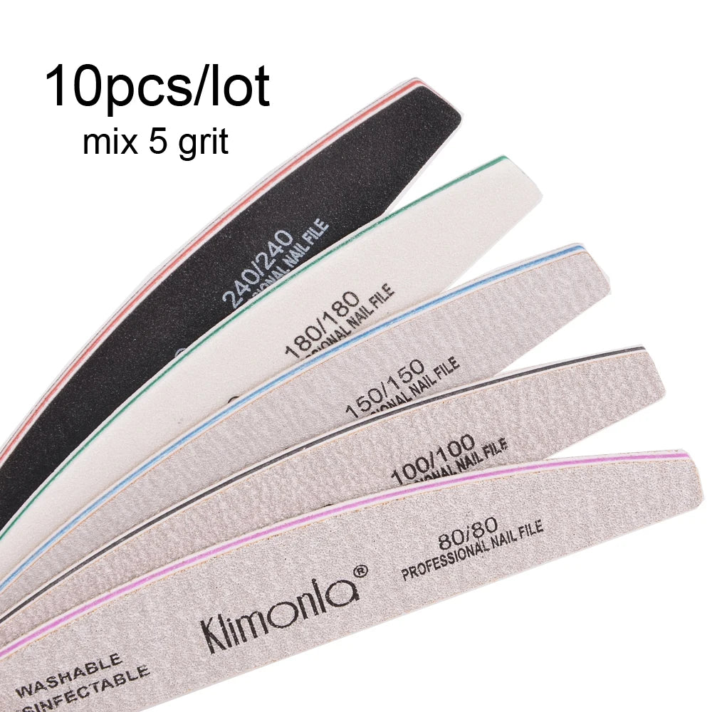 5/10PCS Klimonla Nail Files Durable High Quality Nail Files For Nails Manicure Salon Supplies Set 80/100/150/180/240 Grit