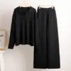 Cross-border Knitted Casual Loose Suit European American Autumn Sweater Suit Mandarin Collar Pullover Wide Leg Pants Two-piece