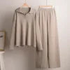 Cross-border Knitted Casual Loose Suit European American Autumn Sweater Suit Mandarin Collar Pullover Wide Leg Pants Two-piece