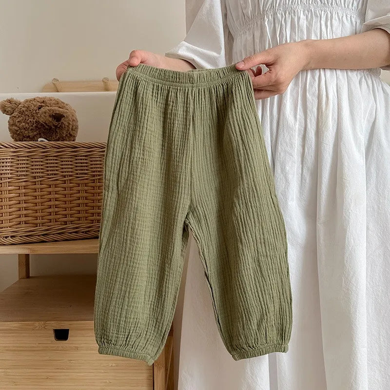 Solid Color Simple Children's Pants Summer Clothing Thin Loose Kids Anti-mosquito Pants Baby Girls Bloomers Casual Trousers