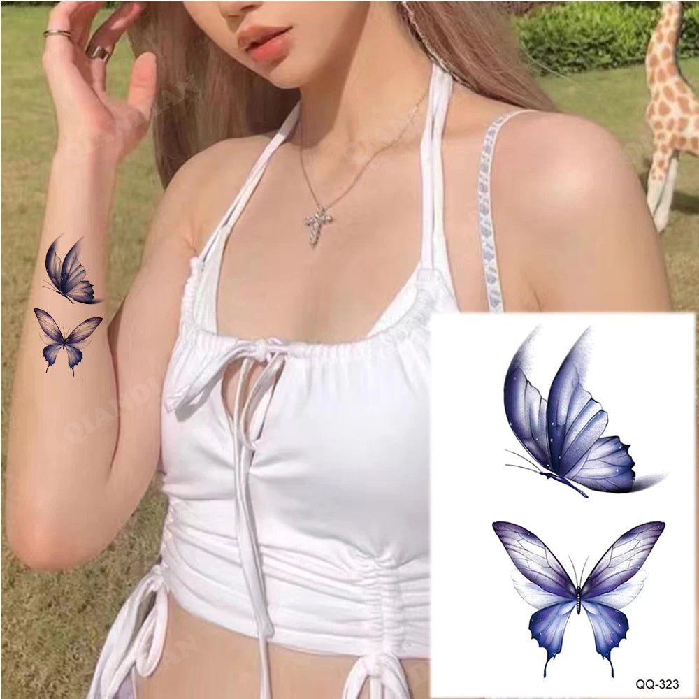 Small Waterproof Temporary Tattoo Sticker Colorful Leaf Flower Elephant Dolphin Art Wrist Neck Women Fake Mini Tatoo