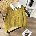 2025 Fashion New Casual Fall Winter Fake Two-piece Knitted Top for Women Autumn and Winter Long Sleeves Sweater for Women Tops
