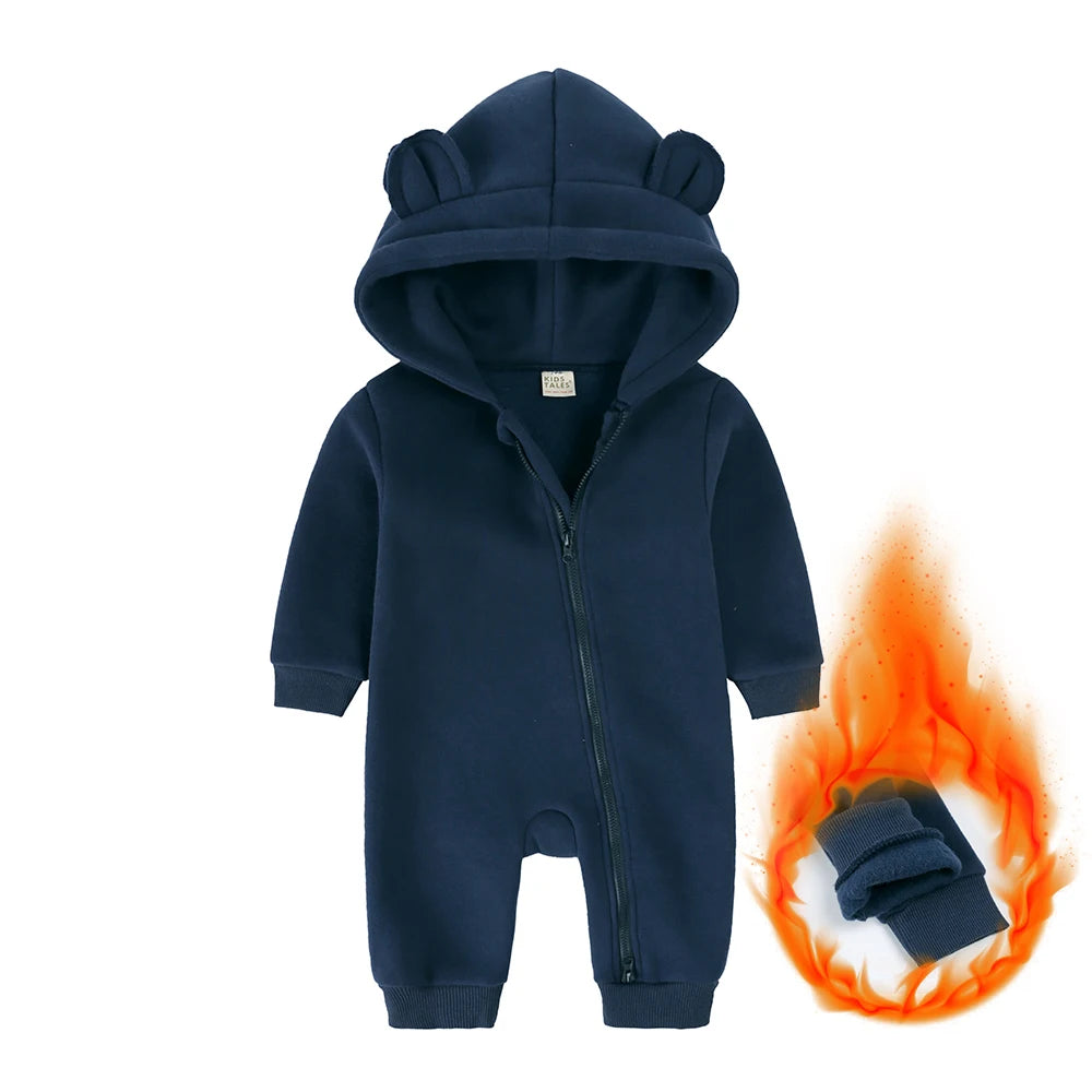 0-24M Cute Newborn Baby Romper Winter Thicken Fleece Warm Clothes Infant Hooded Bear Onesie Toddler Boy Girl Jumpsuits Pajamas