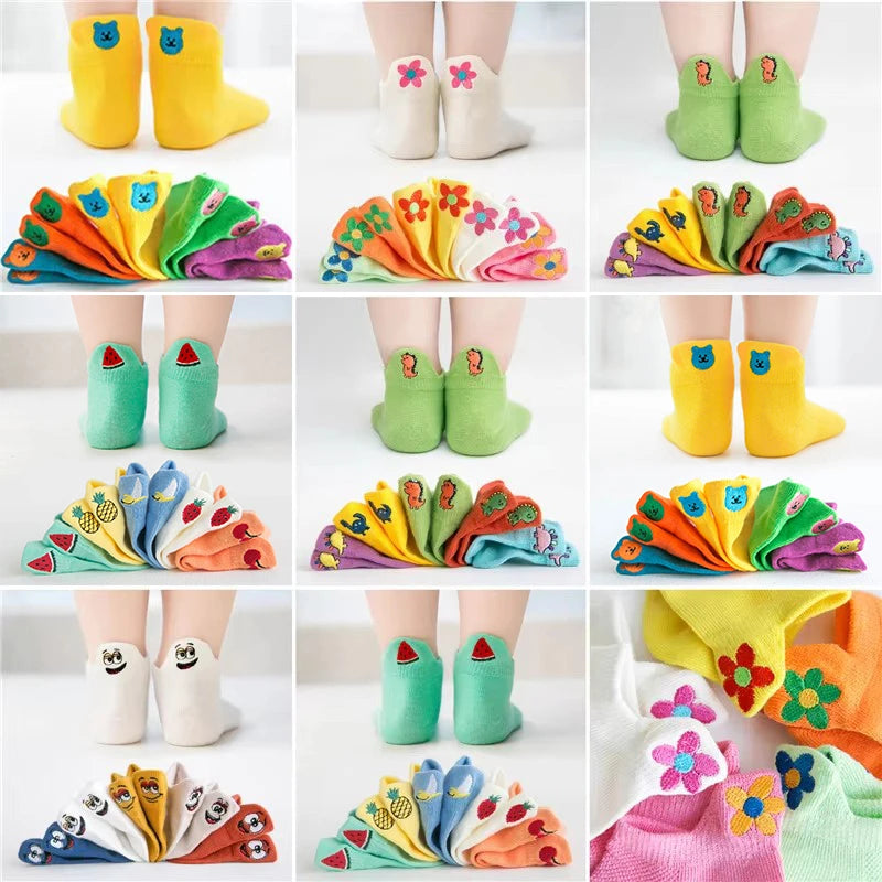 5 Pairs/Lot Children Socks Boy Girl Baby Embroidery Cotton Wild Soft Cozy Breathable for 1-12Y Summer Kids Casual Boat Socks