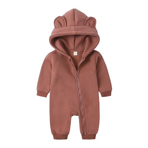 Winter Baby Boy Girl Clothing Cute Bear Ear Fleece Hooded Jumpsuit Knitted Zipper Cotton Rompers New Born Baby Clothes