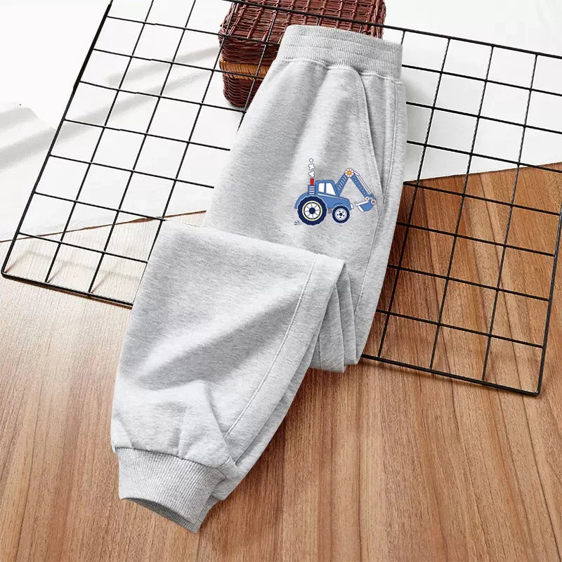 2024 Children Brand Trousers Excavator Cartoon Long Pants Little Boys Outdoor Sweatpants Fall Casual Clothing 3-13Y