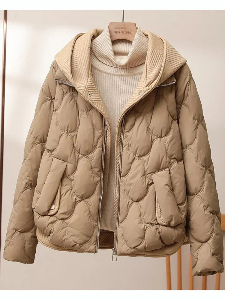 New Fitshinling Fashion New In Warm Parkas Coat Women Clothing Fake Two-piece Cotton Leisure Solid Color Winter  Female Tops