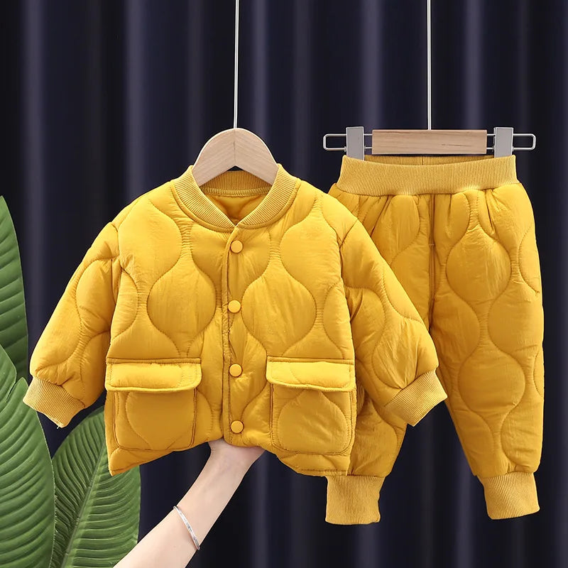Winter Boys Clothing Sets Alphabet Fashion Warm Coat And Pants 2Pcs Boys Suits Birthday Gifts New 1 2 3 4 5 Years Kids Clothes