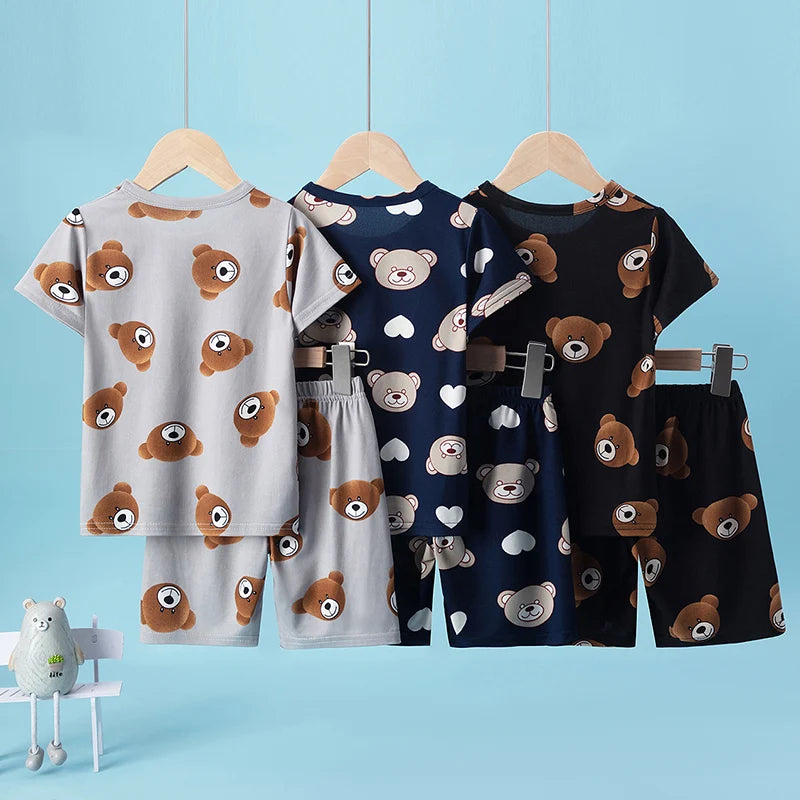 2-Pcs Children's Casual Cute Home Service Suit Boy Casual Joker Bear Print Short Sleeve Girl Comfortable Joker Sweet Shorts Suit