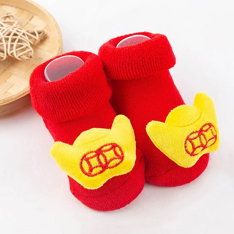 Baby Christmas Socks Newborns Cotton Winter Thickened Short Socks Kids Floor Socks Girls Boys Non-slip Print Toddler Clothing