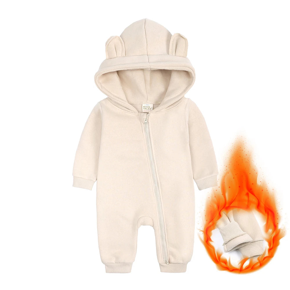 0-24M Cute Newborn Baby Romper Winter Thicken Fleece Warm Clothes Infant Hooded Bear Onesie Toddler Boy Girl Jumpsuits Pajamas