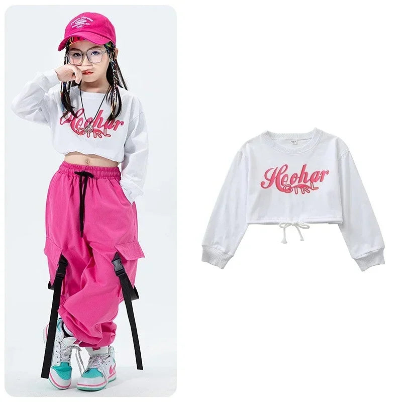 Girls Jazz Dance Performance Dress Girls Hip-hop Suit Cool Belly Button Exposed Clothing Children's Hip-hop Fashion Clothes 2023