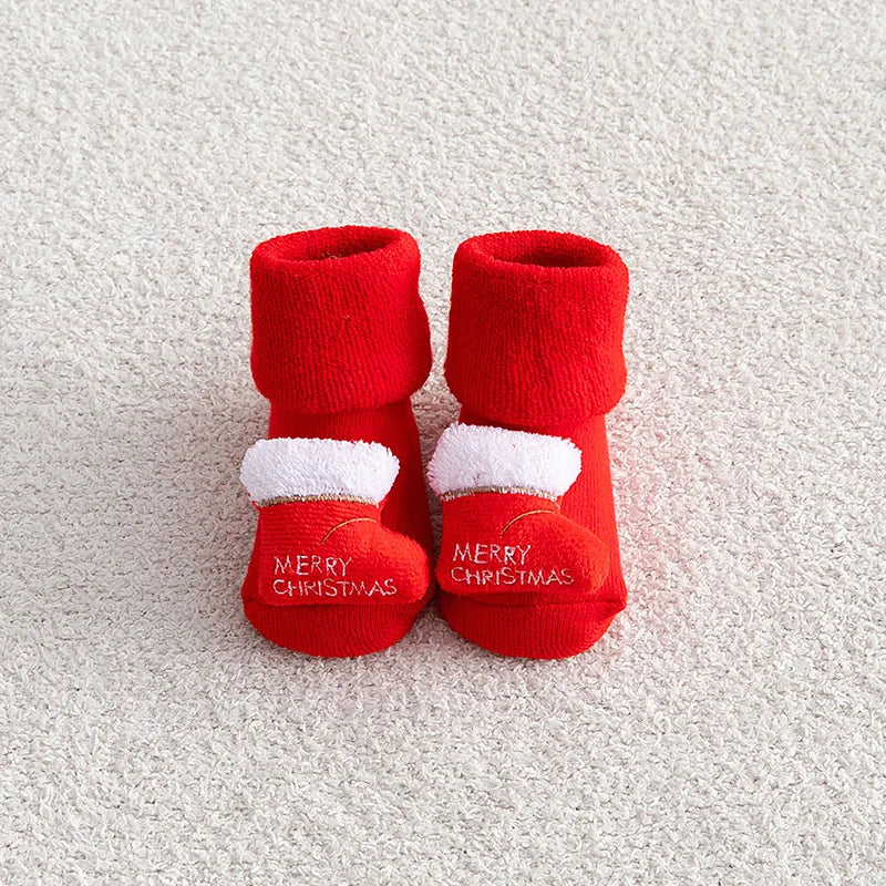 Baby Christmas Socks Newborns Cotton Winter Thickened Short Socks Kids Floor Socks Girls Boys Non-slip Print Toddler Clothing