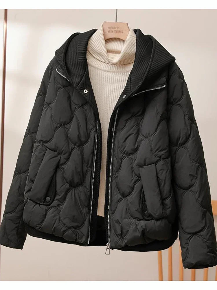 New Fitshinling Fashion New In Warm Parkas Coat Women Clothing Fake Two-piece Cotton Leisure Solid Color Winter  Female Tops