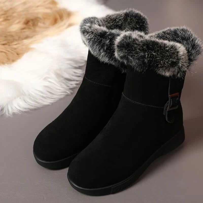 2024 Women's Winter Fashion Leather Warm Snow Boots with Plush Thick Soles Comfortable Non-Slip Cotton Shoes