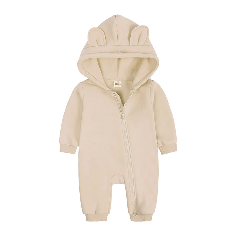 Winter Baby Boy Girl Clothing Cute Bear Ear Fleece Hooded Jumpsuit Knitted Zipper Cotton Rompers New Born Baby Clothes