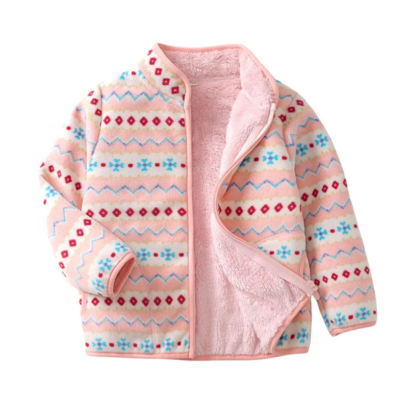 2-8T All Printed Children Clothing for Boys Girls Winter Fleece Jackets Zipper Cute Clothes Animals Hot Selling Thick Baby Coats