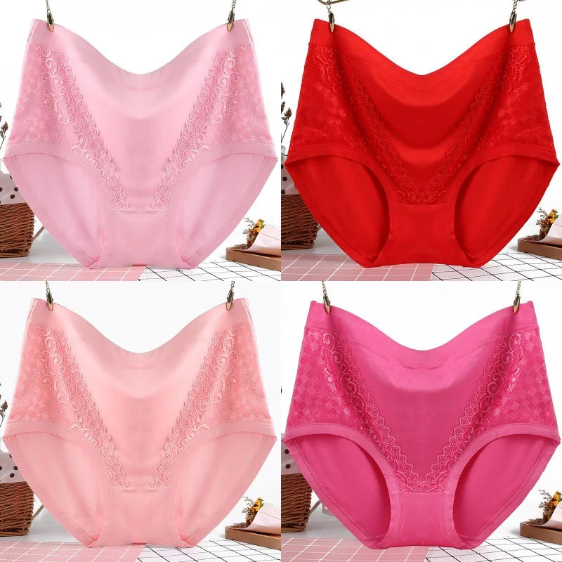 4Pcs/Set Modal Underpants Women Panties Plus Size Sexy Lace Underwear Plus Size Female Briefs Soft Breathable Lingerie 40-100KG
