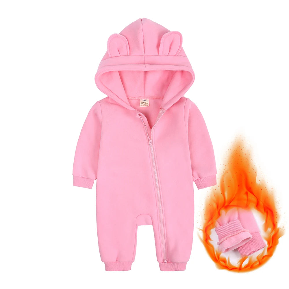 0-24M Cute Newborn Baby Romper Winter Thicken Fleece Warm Clothes Infant Hooded Bear Onesie Toddler Boy Girl Jumpsuits Pajamas