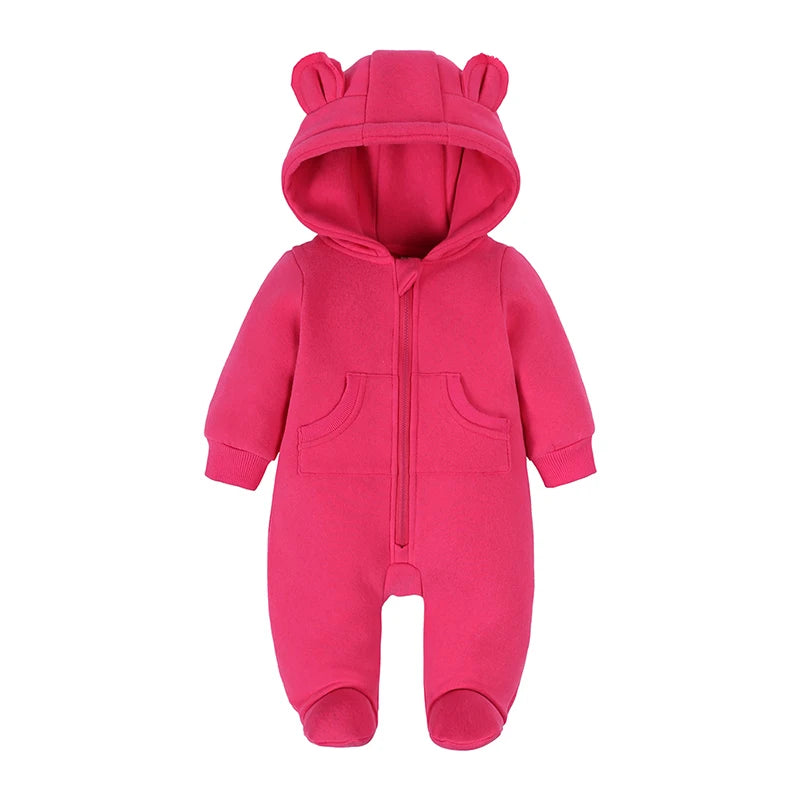 0-24M Cute Newborn Baby Romper Winter Thicken Fleece Warm Clothes Infant Hooded Bear Onesie Toddler Boy Girl Jumpsuits Pajamas
