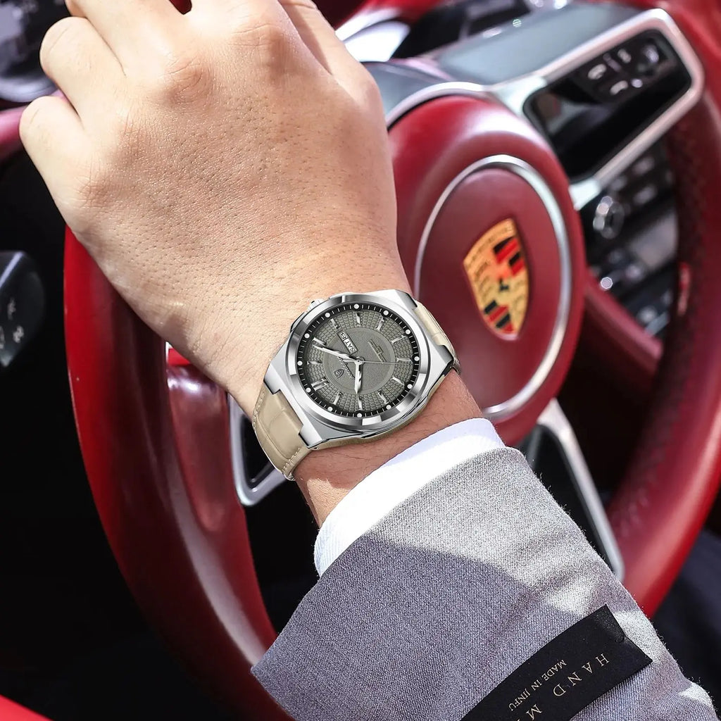POEDAGAR High Quality Fashion Man Wristwatch Waterproof Luminous Date Week Business Quartz Men's Watches Leather Men Watch Reloj