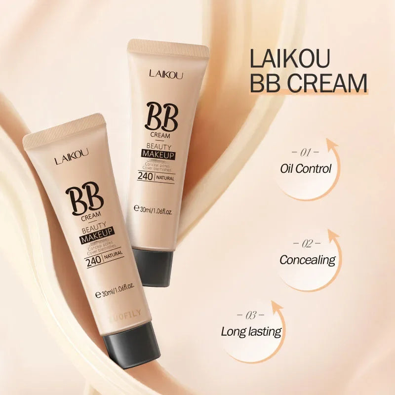 LAIKOU BB Cream 18 Hour Longlasting Liquid Foundation Waterproof Anti-acne Marks Flawless Natural Face Base Makeup Moisturize