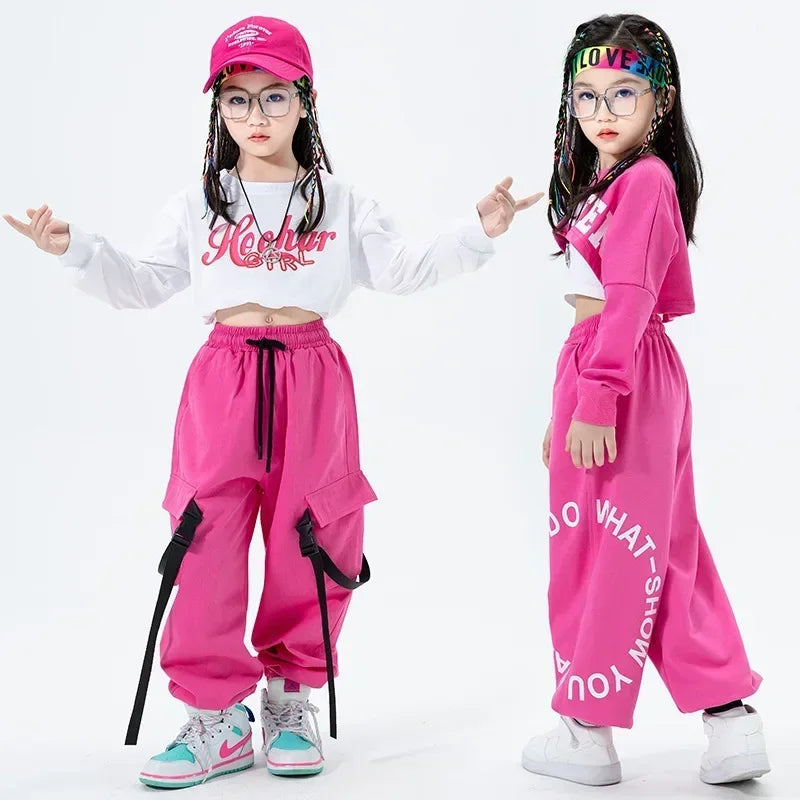 Girls Jazz Dance Performance Dress Girls Hip-hop Suit Cool Belly Button Exposed Clothing Children's Hip-hop Fashion Clothes 2023