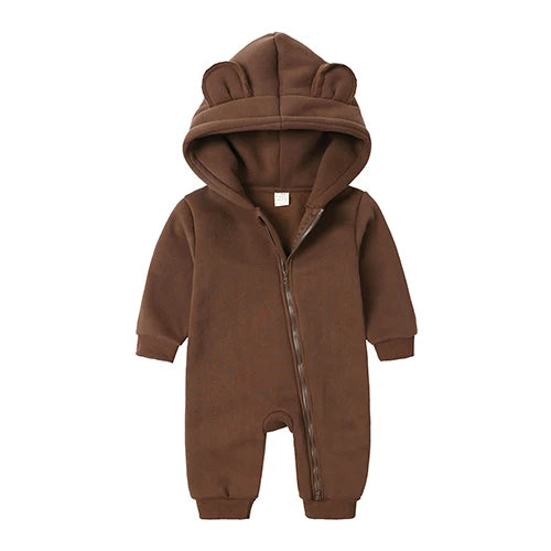 Winter Baby Boy Girl Clothing Cute Bear Ear Fleece Hooded Jumpsuit Knitted Zipper Cotton Rompers New Born Baby Clothes