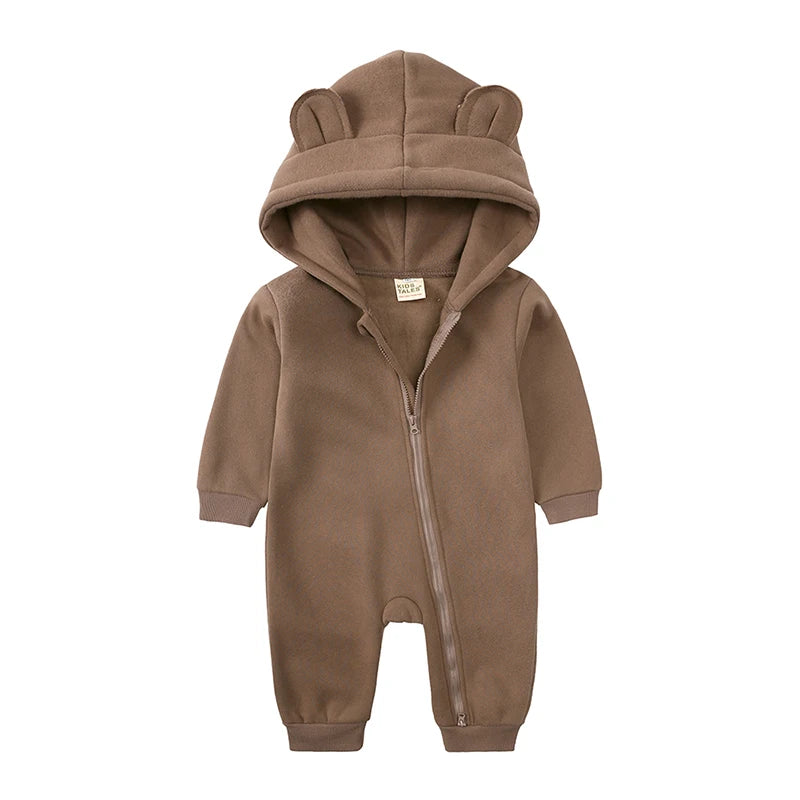 Winter Baby Boy Girl Clothing Cute Bear Ear Fleece Hooded Jumpsuit Knitted Zipper Cotton Rompers New Born Baby Clothes