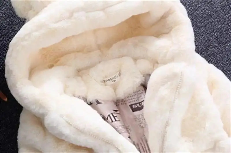 Solid Color Girls Winter Coat Fleece Thickened Kids Hooded Jacket Keep Warm Girls' autumn clothes White Pink Children's clothing