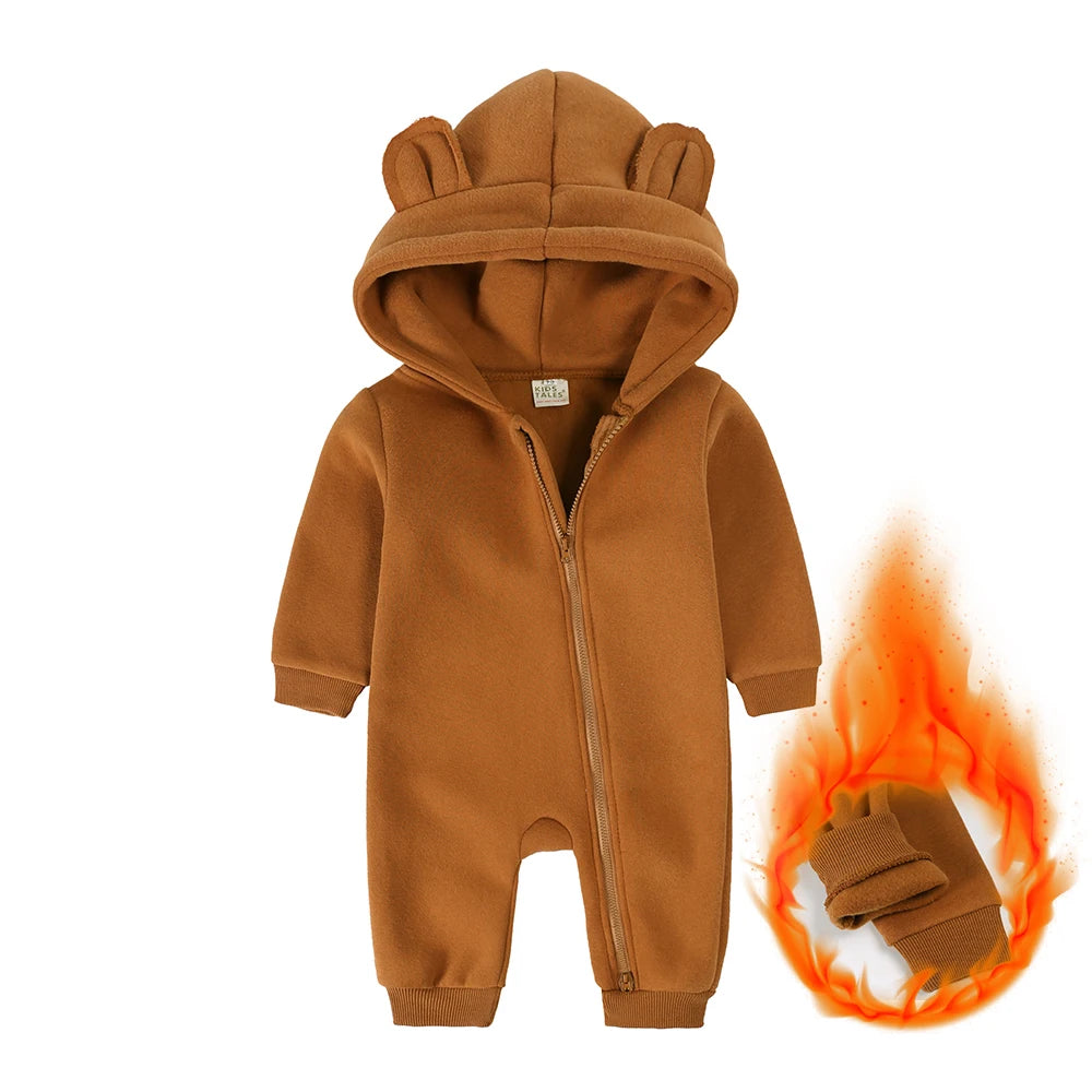 0-24M Cute Newborn Baby Romper Winter Thicken Fleece Warm Clothes Infant Hooded Bear Onesie Toddler Boy Girl Jumpsuits Pajamas