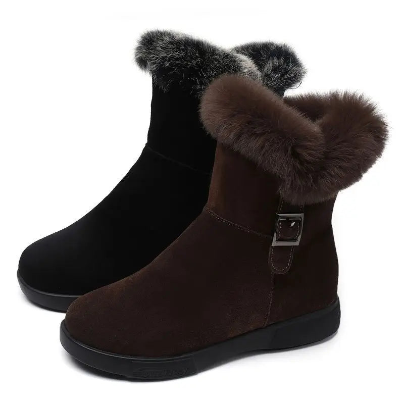 2024 Women's Winter Fashion Leather Warm Snow Boots with Plush Thick Soles Comfortable Non-Slip Cotton Shoes