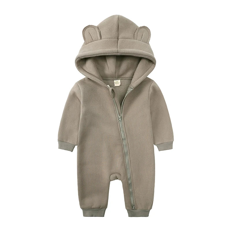 Winter Baby Boy Girl Clothing Cute Bear Ear Fleece Hooded Jumpsuit Knitted Zipper Cotton Rompers New Born Baby Clothes