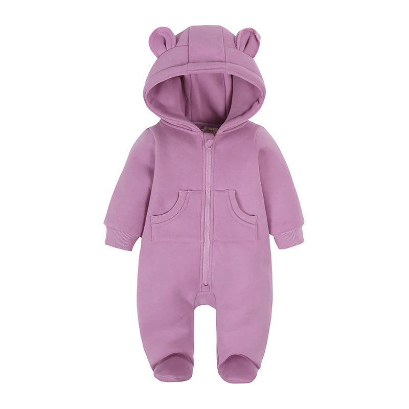 0-24M Cute Newborn Baby Romper Winter Thicken Fleece Warm Clothes Infant Hooded Bear Onesie Toddler Boy Girl Jumpsuits Pajamas