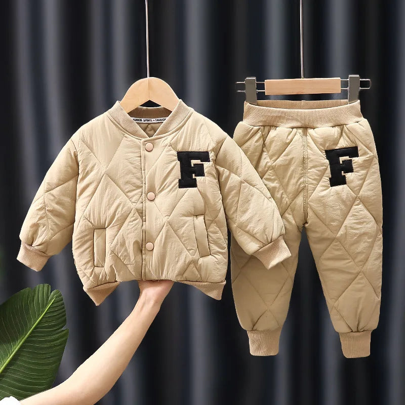 Winter Boys Clothing Sets Alphabet Fashion Warm Coat And Pants 2Pcs Boys Suits Birthday Gifts New 1 2 3 4 5 Years Kids Clothes