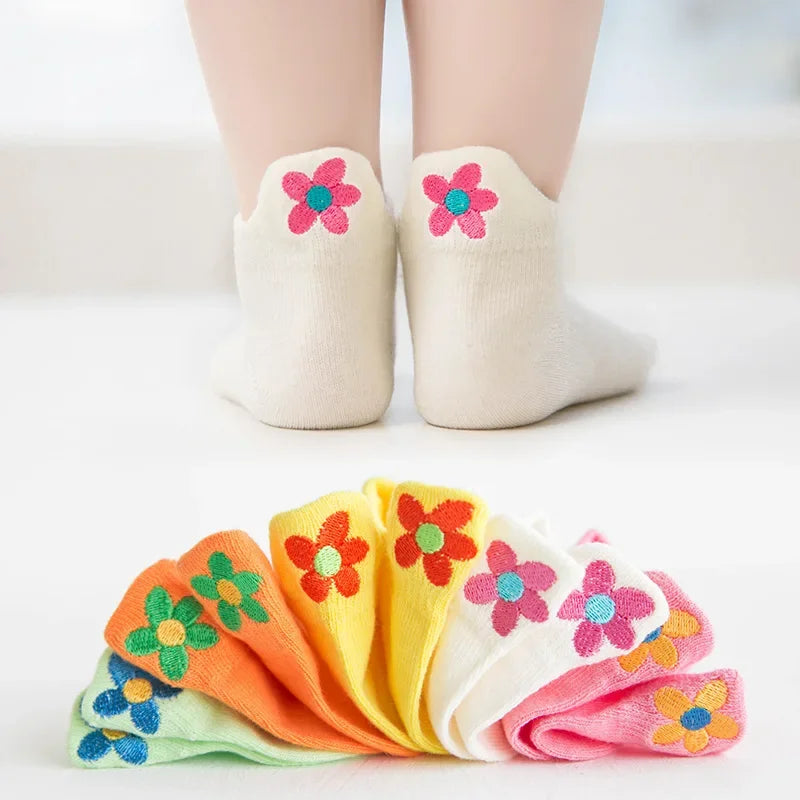 5 Pairs/Lot Children Socks Boy Girl Baby Embroidery Cotton Wild Soft Cozy Breathable for 1-12Y Summer Kids Casual Boat Socks