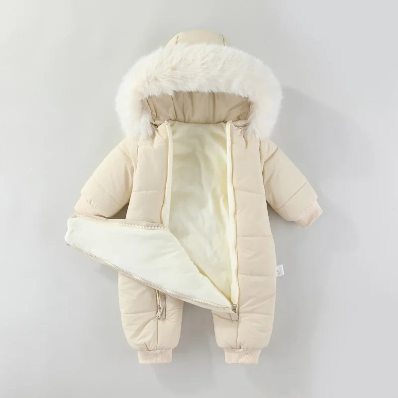 LILIGIRL Winter 2025 Jumpsuit with Thickened Warm Hooded Jumpsuit and Built-in Fleece for Baby Girl and Baby Boy Clothing