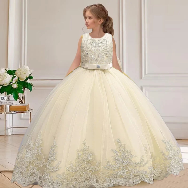 4-12 Years Old Gorgeous Girl Dress Sheer Elegant Girl Birthday Party Princess Dress Long Carnival Evening Dress Summer Clothing