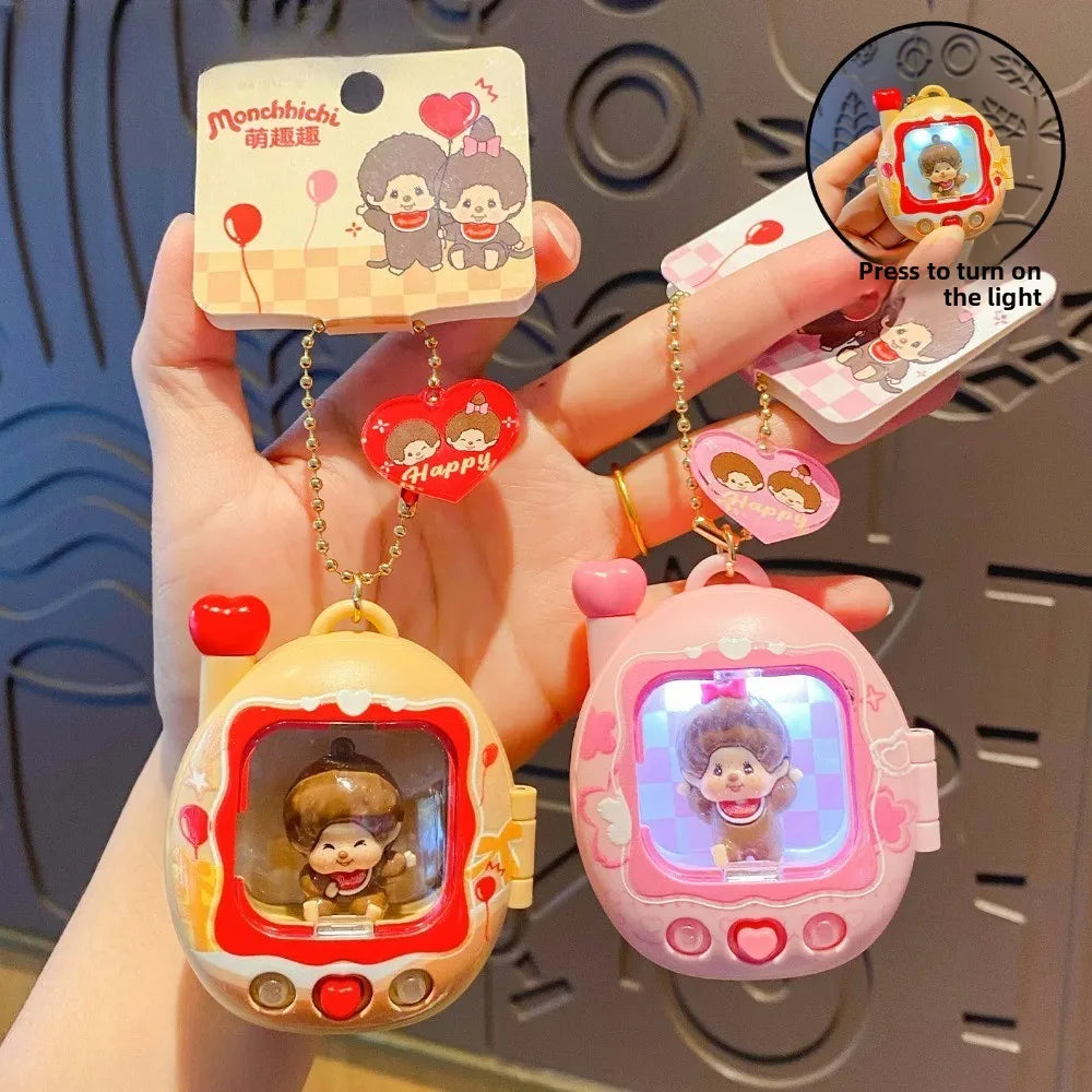 Cute Mini Retro Television Toy Keychain Y2k Aesthetic Doll Charm Press Flash Light Up Stop Bag Digging Birthday Gifts For Bestie