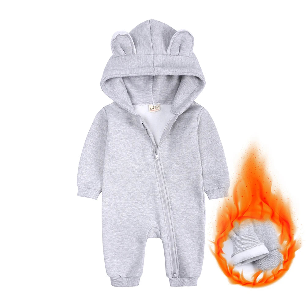 0-24M Cute Newborn Baby Romper Winter Thicken Fleece Warm Clothes Infant Hooded Bear Onesie Toddler Boy Girl Jumpsuits Pajamas