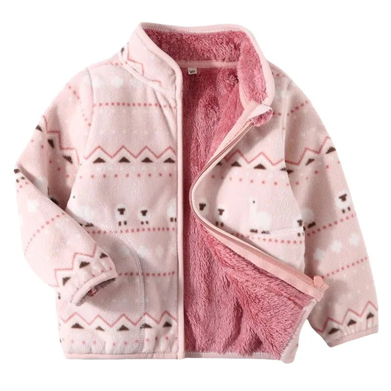 2-8T All Printed Children Clothing for Boys Girls Winter Fleece Jackets Zipper Cute Clothes Animals Hot Selling Thick Baby Coats