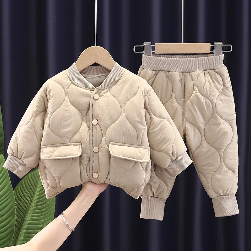 Winter Boys Clothing Sets Alphabet Fashion Warm Coat And Pants 2Pcs Boys Suits Birthday Gifts New 1 2 3 4 5 Years Kids Clothes