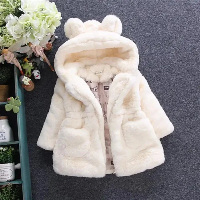 Solid Color Girls Winter Coat Fleece Thickened Kids Hooded Jacket Keep Warm Girls' autumn clothes White Pink Children's clothing