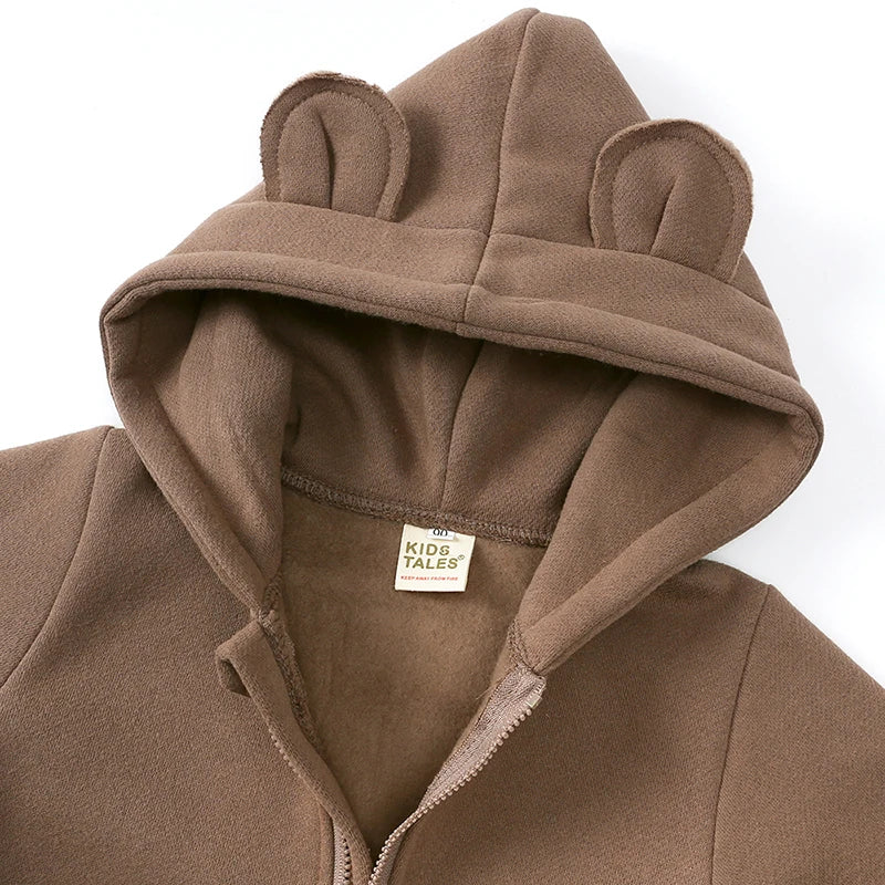 Winter Baby Boy Girl Clothing Cute Bear Ear Fleece Hooded Jumpsuit Knitted Zipper Cotton Rompers New Born Baby Clothes