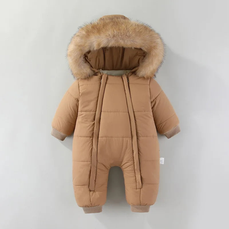 LILIGIRL Winter 2025 Jumpsuit with Thickened Warm Hooded Jumpsuit and Built-in Fleece for Baby Girl and Baby Boy Clothing