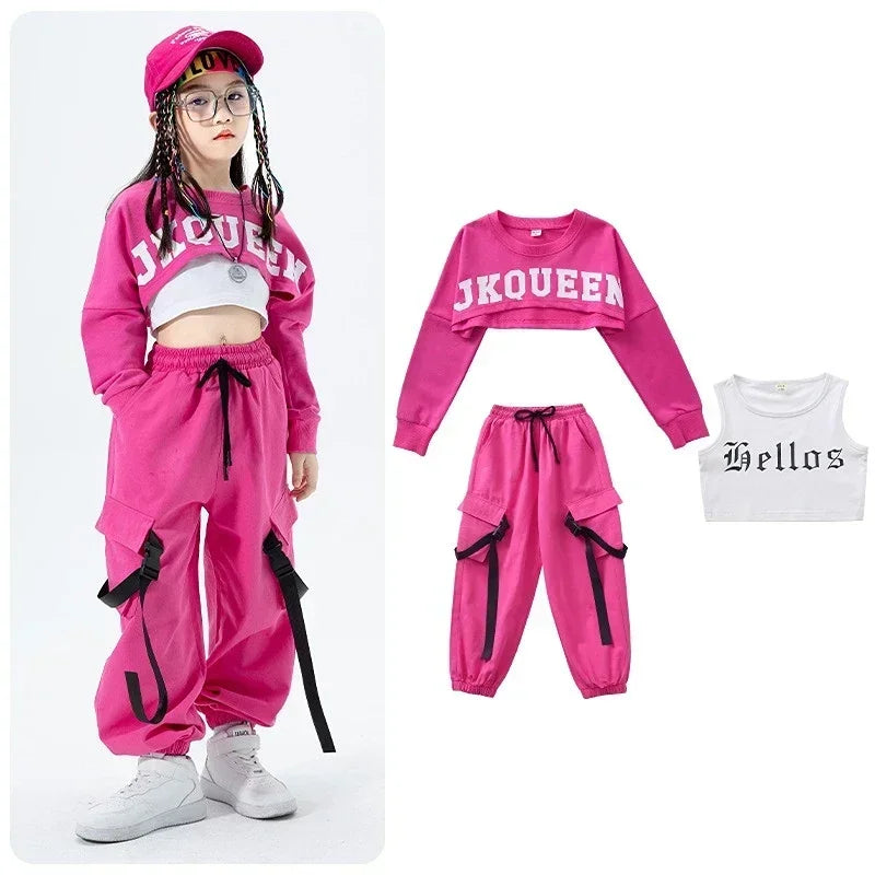Girls Jazz Dance Performance Dress Girls Hip-hop Suit Cool Belly Button Exposed Clothing Children's Hip-hop Fashion Clothes 2023