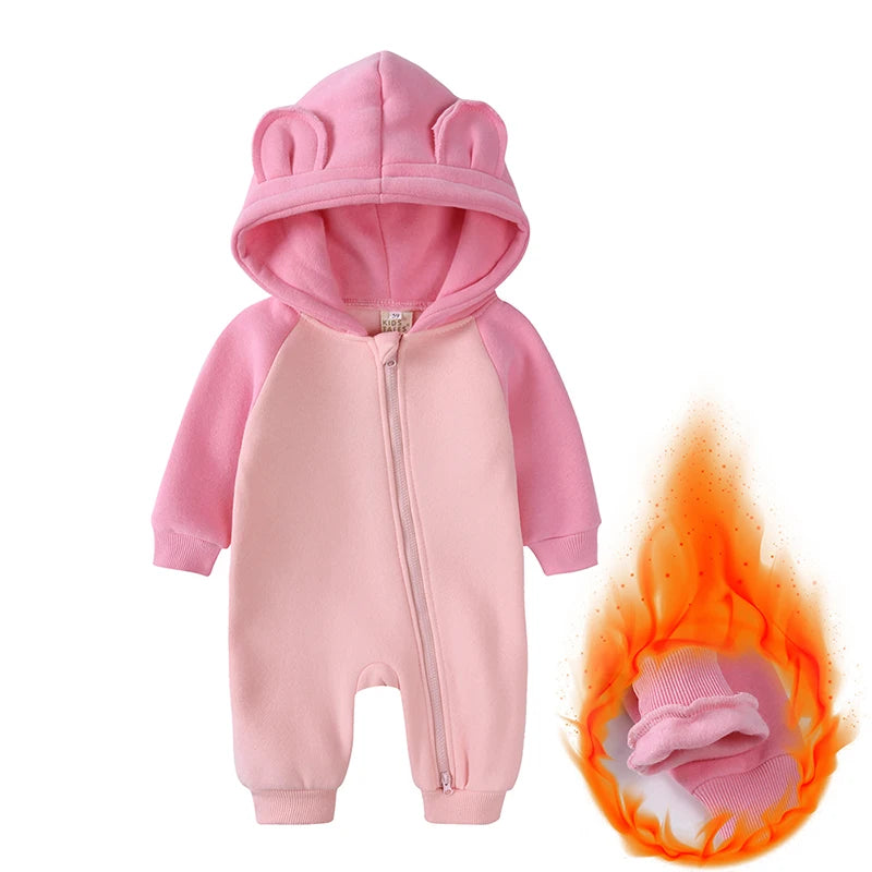 0-24M Cute Newborn Baby Romper Winter Thicken Fleece Warm Clothes Infant Hooded Bear Onesie Toddler Boy Girl Jumpsuits Pajamas